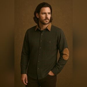 Vtg Abercrombie and Fitch men's long sleeve flannel plaid shirt lrg elbow patch